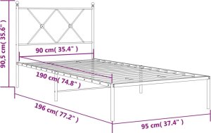 vidaXL vidaXL Metalowa rama łóżka z wezgłowiem, czarna, 90x190 cm 8