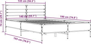 vidaXL vidaXL Rama łóżka, brązowy dąb, 140x190 cm, materiał drewnopochodny 9