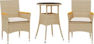 vidaXL vidaXL 3-cz. zestaw mebli ogrodowych z poduszkami, beżowy, polirattan 2