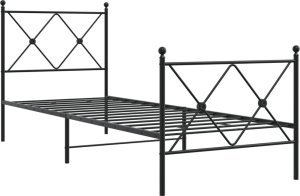 vidaXL vidaXL Metalowa rama łóżka z wezgłowiem i zanóżkiem, czarna, 75x190 cm 2