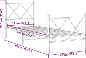 vidaXL vidaXL Metalowa rama łóżka z wezgłowiem i zanóżkiem, czarna, 75x190 cm 8