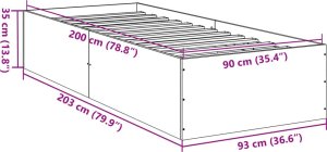 vidaXL vidaXL Rama łóżka, brązowy dąb, 90x200 cm, materiał drewnopochodny 10