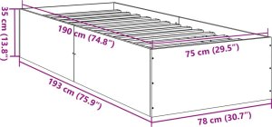 vidaXL vidaXL Rama łóżka, biała, 75x190 cm, materiał drewnopochodny 9