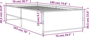 vidaXL vidaXL Rama łóżka, przydymiony dąb, 75x190 cm, materiał drewnopochodny 9