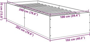 vidaXL vidaXL Rama łóżka, przydymiony dąb, 100x200cm, materiał drewnopochodny 10