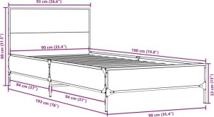 vidaXL vidaXL Rama łóżka, przydymiony dąb, 90x190 cm, materiał drewnopochodny 9