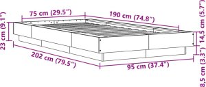 vidaXL vidaXL Rama łóżka, przydymiony dąb, 75x190 cm, materiał drewnopochodny 9