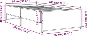 vidaXL vidaXL Rama łóżka, przydymiony dąb, 90x200 cm, materiał drewnopochodny 9
