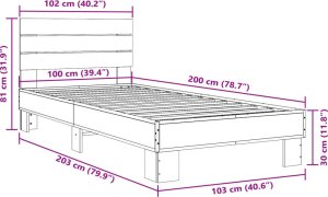 vidaXL vidaXL Rama łóżka, przydymiony dąb, 100x200cm, materiał drewnopochodny 9
