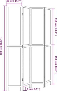 vidaXL Parawan pokojowy, 4-panelowy, ciemny brąz, lite drewno paulowni 8