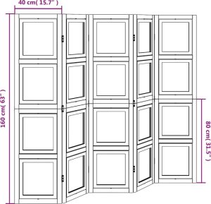 vidaXL Parawan pokojowy, 5-panelowy, biały, lite drewno paulowni 9