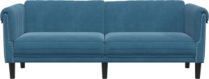 vidaXL Sofa 3-osobowa, niebieska, tapicerowana aksamitem 4