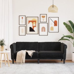 vidaXL Sofa 3-osobowa, czarna, tapicerowana aksamitem 3