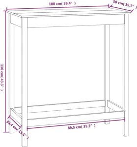 vidaXL Stolik barowy, biały, 100x50x110 cm, lite drewno sosnowe 8