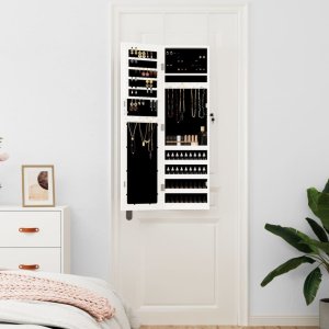 vidaXL Wisząca szafka na biżuterię, z lustrem, biała, 30x8,5x106 cm 3