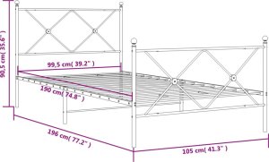 vidaXL vidaXL Metalowa rama łóżka z wezgłowiem i zanóżkiem, czarna, 100x190cm 8