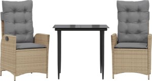 vidaXL 3-cz. zestaw mebli ogrodowych z poduszkami, beżowy, polirattan 2