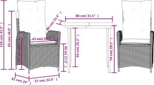 vidaXL 3-cz. zestaw mebli ogrodowych z poduszkami, beżowy, polirattan 9