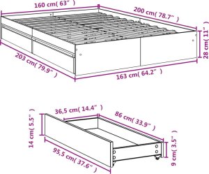 vidaXL vidaXL Rama łóżka z szufladami, biała, 160x200 cm 9