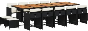 vidaXL vidaXL 15-cz. zestaw mebli ogrodowych z poduszkami, czarny, rattan PE 2