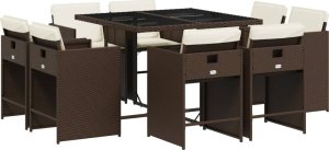 vidaXL vidaXL 9-cz. zestaw mebli ogrodowych z poduszkami, brązowy, rattan PE 2