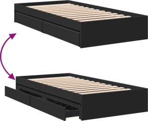 vidaXL vidaXL Rama łóżka z szufladami, czarna, 75x190 cm 7