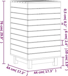 Kosz na pranie vidaXL Kosz na pranie, biały, 44x44x76 cm, lite drewno sosnowe 10
