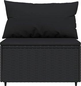 vidaXL Środkowy moduł sofy z poduszkami, czarny, polirattan 3