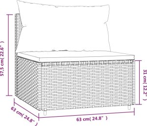 vidaXL Środkowy moduł sofy z poduszkami, czarny, polirattan 7