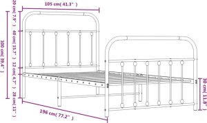 vidaXL Metalowa rama łóżka z wezgłowiem i zanóżkiem, czarna, 100x190cm 9