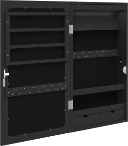 vidaXL Szafka ścienna na biżuterię, z lustrem i LED, czarna 8