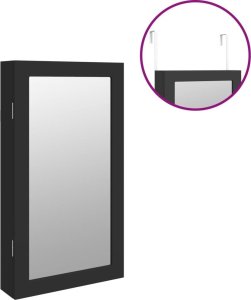 vidaXL Szafka ścienna na biżuterię, z lustrem i LED, czarna 9