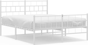 vidaXL Metalowa rama łóżka z wezgłowiem i zanóżkiem, biała, 150x200 cm 2