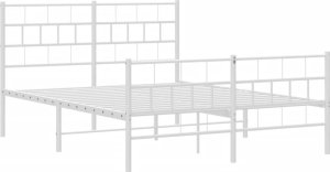 vidaXL Metalowa rama łóżka z wezgłowiem i zanóżkiem, biała, 150x200 cm 4