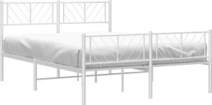 vidaXL Metalowa rama łóżka z wezgłowiem i zanóżkiem, biała, 150x200 cm 3