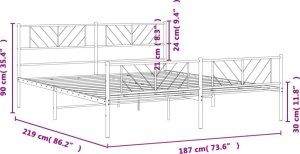 vidaXL Metalowa rama łóżka z wezgłowiem i zanóżkiem, biała, 183x213 cm 9