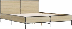 vidaXL vidaXL Rama łóżka, dąb sonoma, 140x190 cm, materiał drewnopochodny 3