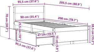 vidaXL vidaXL Rama łóżka bez materaca, 90x200 cm, lite drewno sosnowe 10