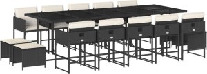 vidaXL vidaXL 15-cz. zestaw mebli ogrodowych z poduszkami, czarny, rattan PE 2