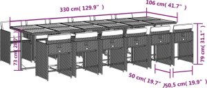 vidaXL 13-cz. zestaw mebli ogrodowych z poduszkami, szary rattan PE 9