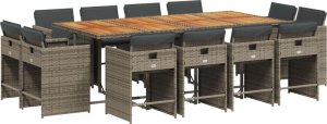 vidaXL 13-cz. zestaw mebli ogrodowych z poduszkami, szary rattan PE 2