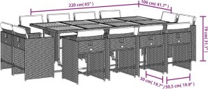 vidaXL 13-cz. zestaw mebli ogrodowych z poduszkami, szary rattan PE 8