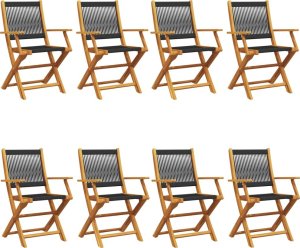vidaXL vidaXL Składane krzesła ogrodowe, 8 szt., czarne, lite drewno akacjowe 2