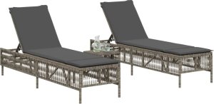 vidaXL vidaXL Leżaki ze stolikiem, 2 szt., szare, polirattan 2