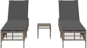 vidaXL vidaXL Leżaki ze stolikiem, 2 szt., szare, polirattan 3