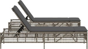 vidaXL vidaXL Leżaki ze stolikiem, 2 szt., szare, polirattan 4