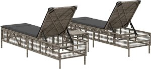 vidaXL vidaXL Leżaki ze stolikiem, 2 szt., szare, polirattan 5