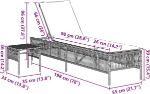 vidaXL vidaXL Leżaki ze stolikiem, 2 szt., szare, polirattan 10