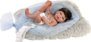 Llorens Llorens 73803 Lalka winylowa bobas 40 cm Nico z szarą, miękką podusią i niebieską pieluszką przytulanką dou dou 3