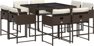 vidaXL vidaXL 9-cz. zestaw mebli ogrodowych z poduszkami, brązowy, rattan PE 2